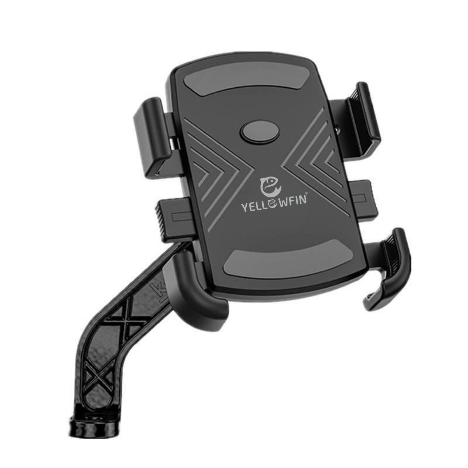 YELLOWFIN Quick Release Button Controlled Mobile Holder for Bikes | Scooters | Motorcycles Mirror Mount – Auto Locking, Anti-Shaking, Anti-Fall, Firm Grip – for Maps and GPS Navigation (M16-B-Black)