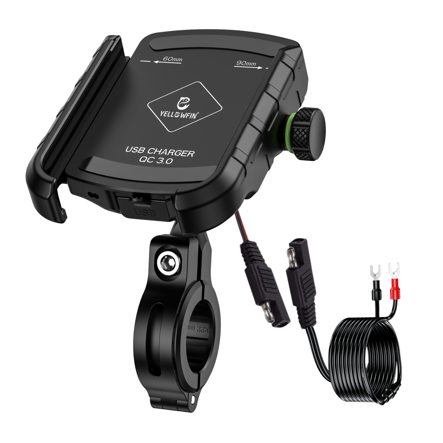 Jaw Grip Bike Mobile Phone Holder with Fast USB QC 3.0 Charger & SAE Pin