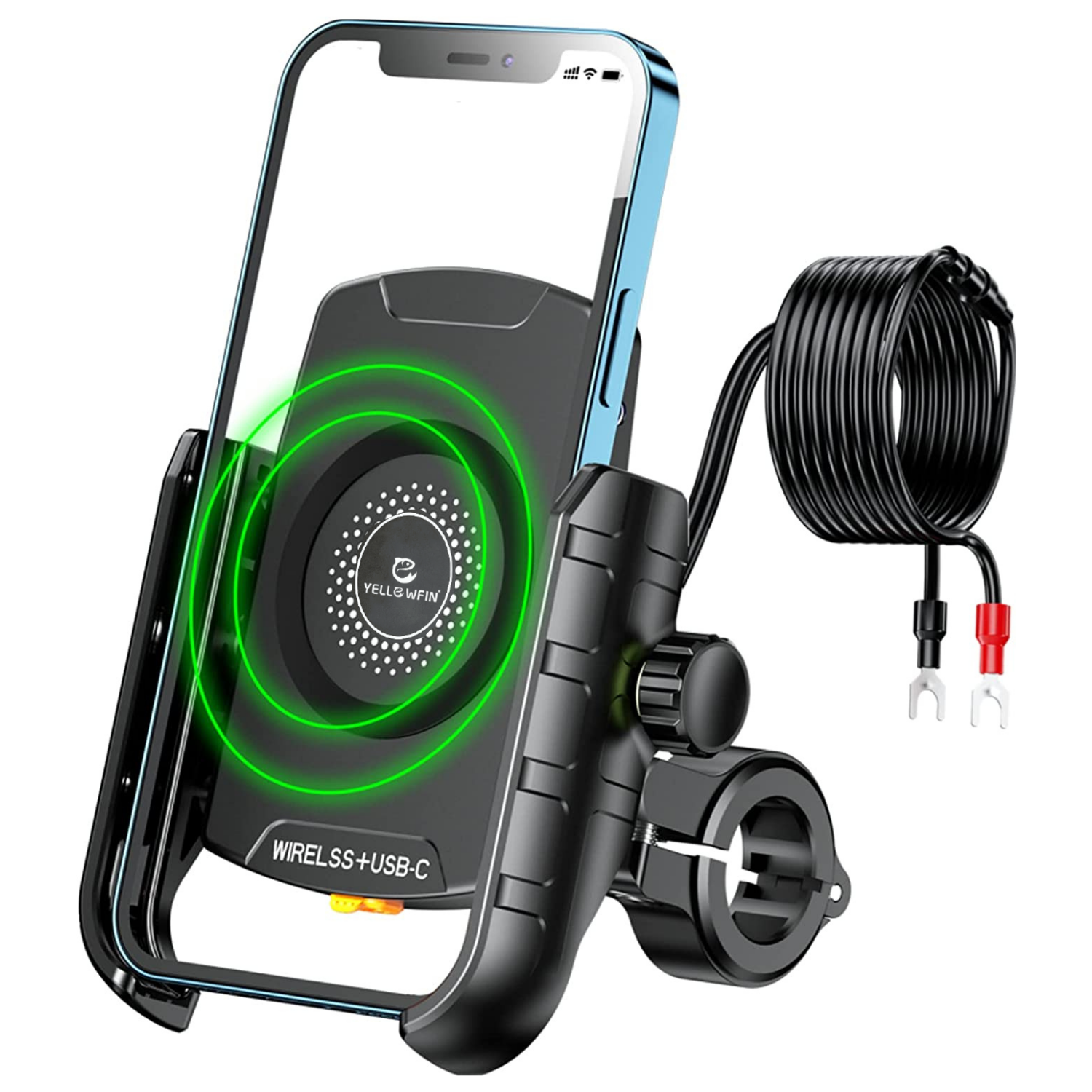 Jaw Grip Waterproof Bike | Motorcycle | Scooter Mobile Phone Holder Mount with 360° Rotation | Fast 15 W Wireless & 20 W USB-C Charger