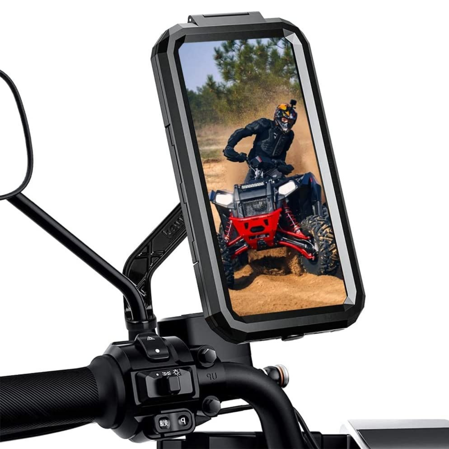 Fully Waterproof Mirror Mount Mobile Phone Holder with 360° Rotation for Bike | Scooter Ideal for Maps and GPS Navigation