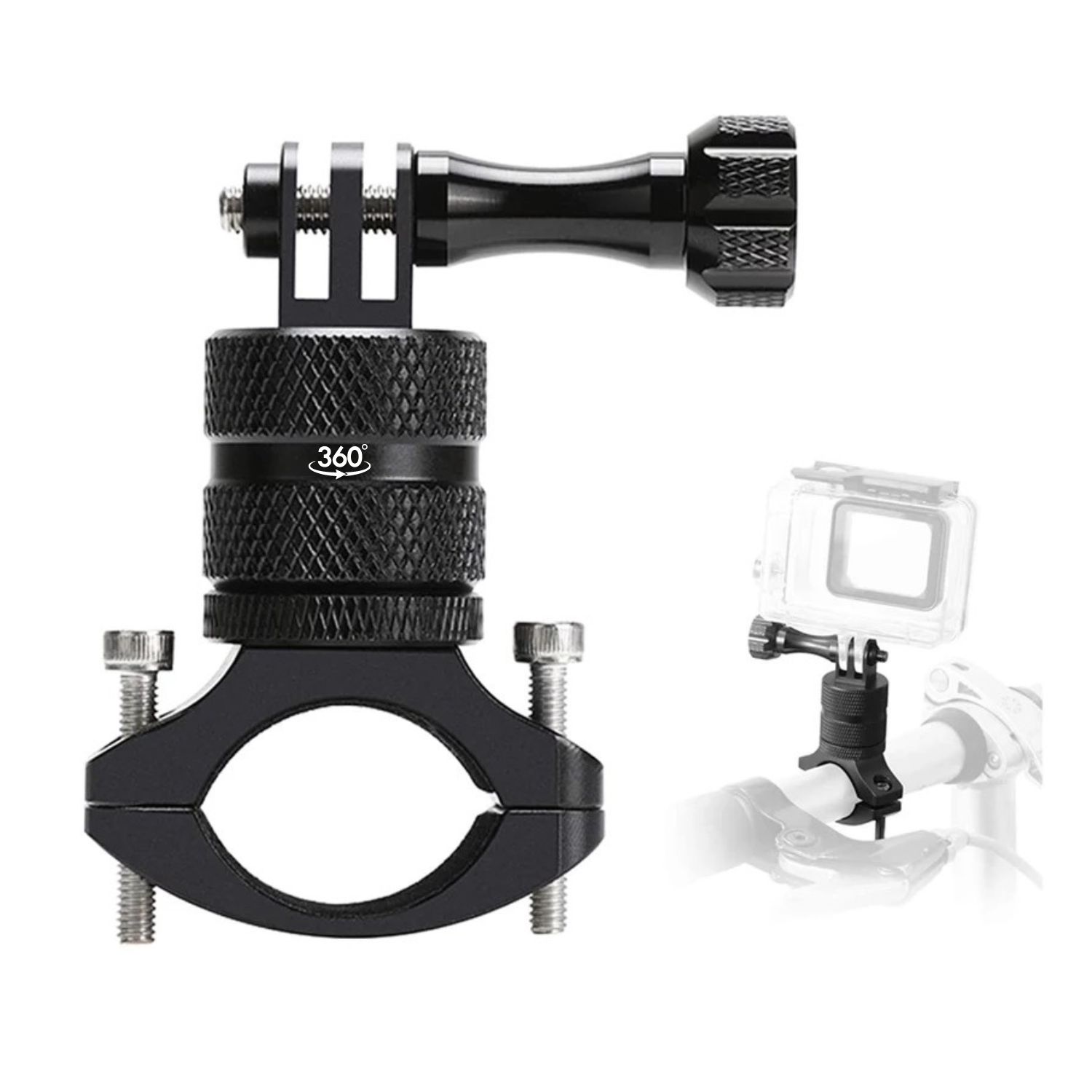 Handlebar Action Camera Mount for Bike | Bicycle Compatible with gopro | 360° Rotatable | Aluminium Alloy, Black